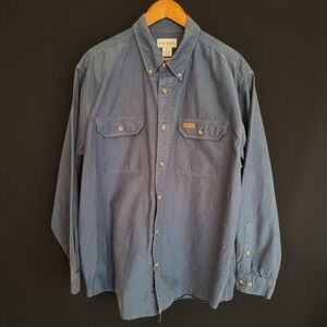 Carhartt Mens XL Blue Cotton Long Sleeve Button Down Work Shirt 2108IDC